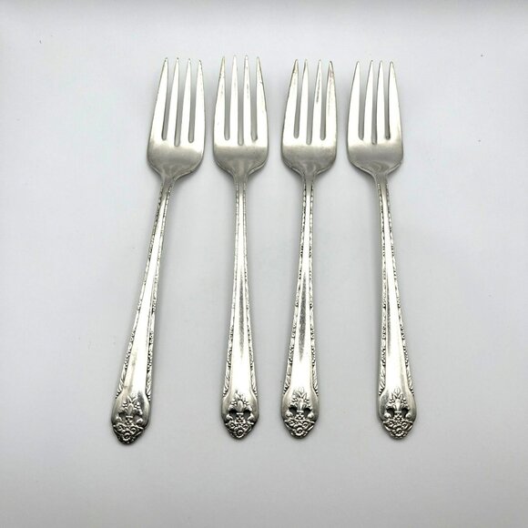 Holmes & Edwards LOVELY LADY Salad Forks Silverplate Lot of 4 IS Vintage - Picture 1 of 7